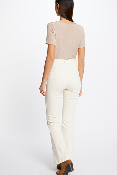 Pantalon droit avec pinces ivoire femme