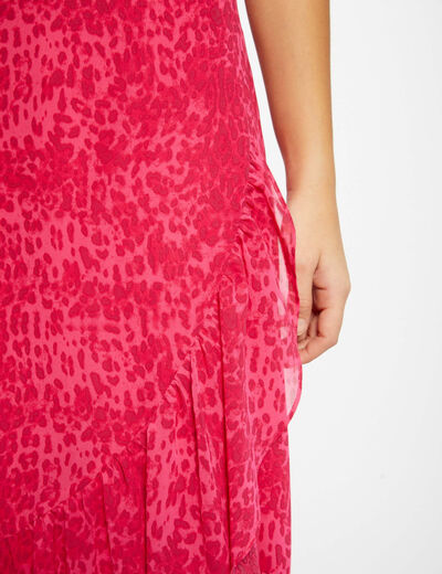 Jupe longue portefeuille imprimé léopard rose femme