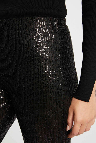 Wijde broek met pailletten zwart vrouw