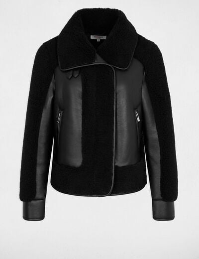 Manteau court col tailleur noir femme