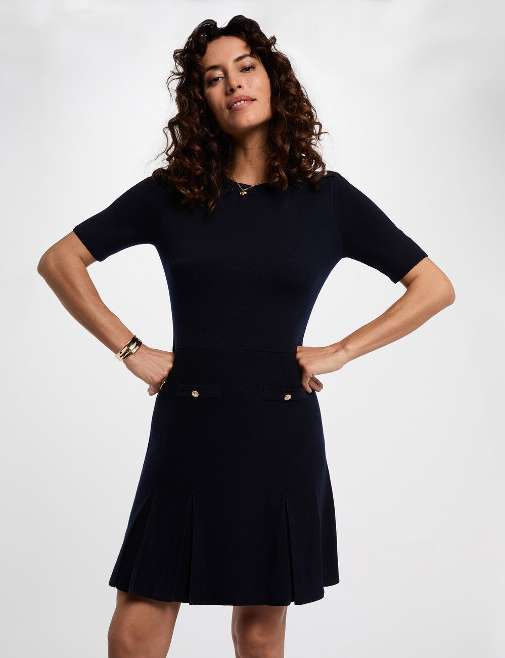 Robe courte trapèze bleu marine femme