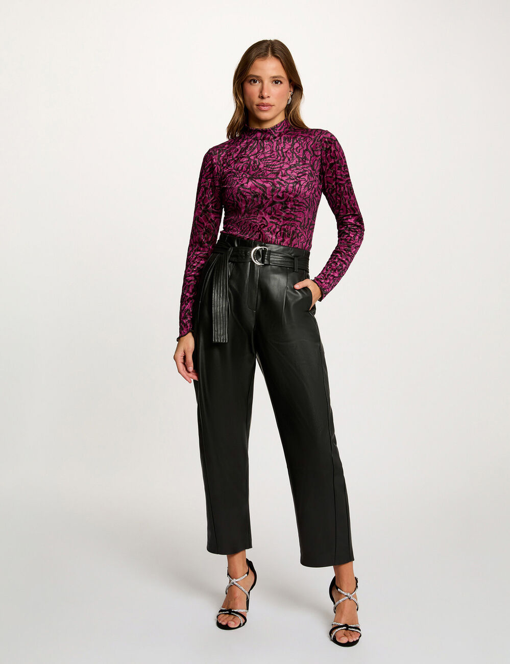 T-shirt velours col montant multicolore femme