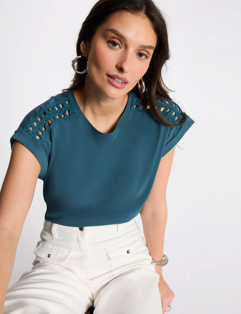 T-shirt met korte mouwen bleu pétrole vrouw