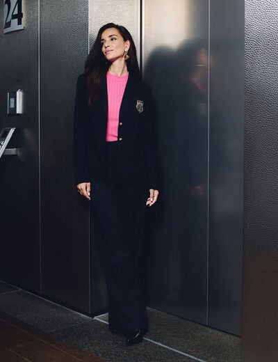 Blazer droit à rayures bleu marine femme