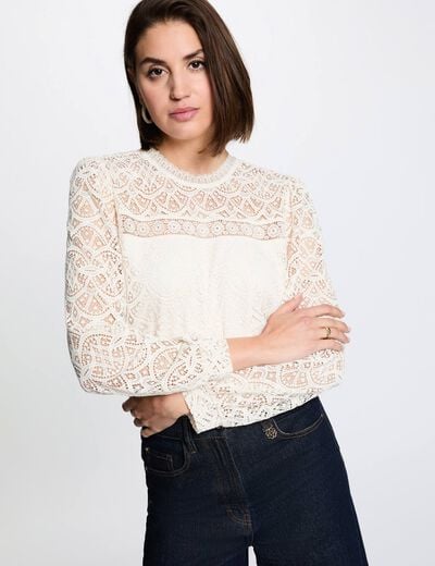 T-shirt kant lange mouwen ivoor vrouw