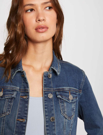Veste droite boutonn&eacute;e en jean jean stone femme
