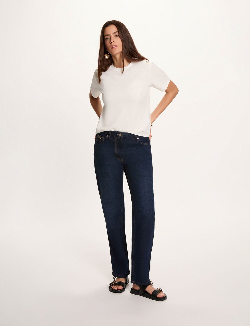 Jean droit taille haute bleu femme