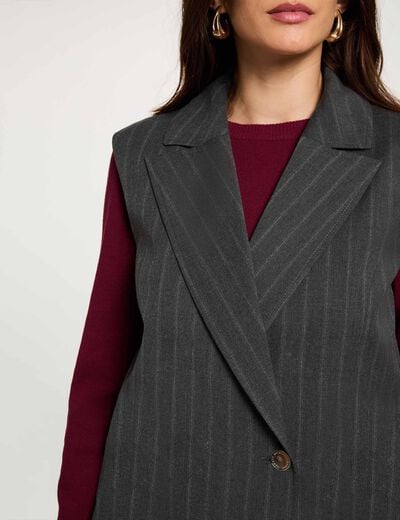 Mouwloos gestreept vest donkergrijze denim vrouw
