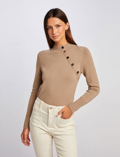 Trui lange mouwen en decoratieve knopen taupe vrouw