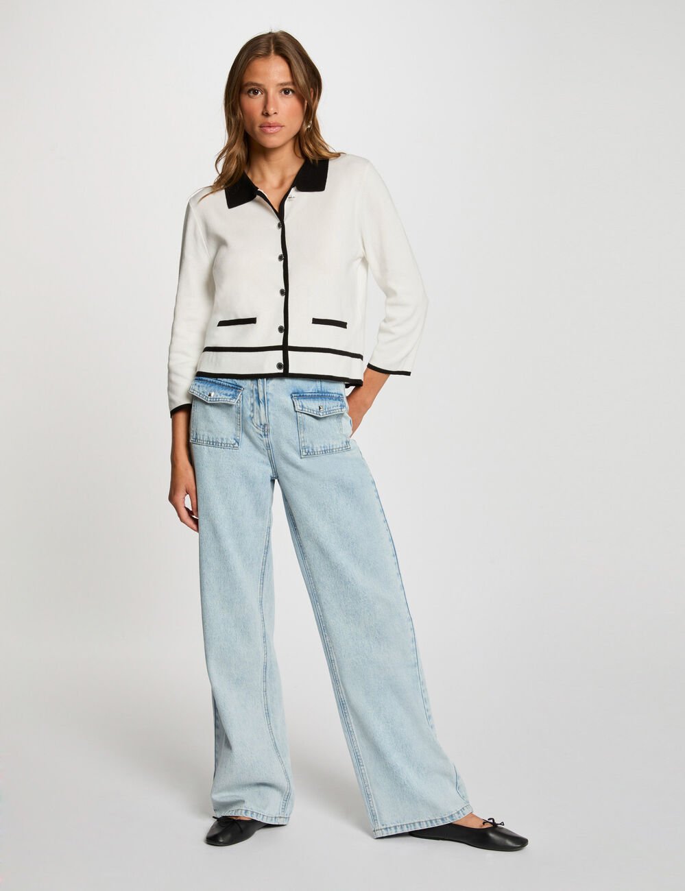 Vest met 3/4 mouwen helder wit vrouw