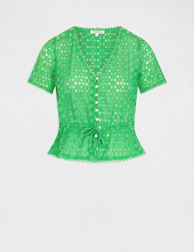 T-shirt manches courtes en dentelle vert femme