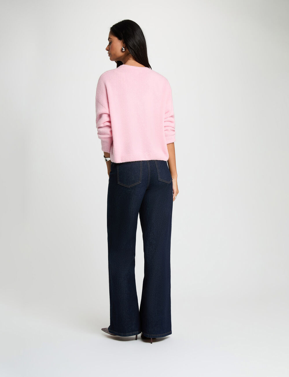 Gilet tricot col v rose pastel femme