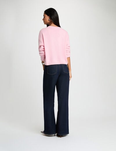 Gilet tricot col v rose pastel femme