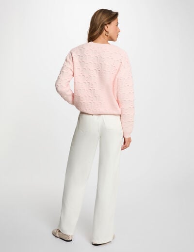 Pull col rond fantaisie rose clair femme