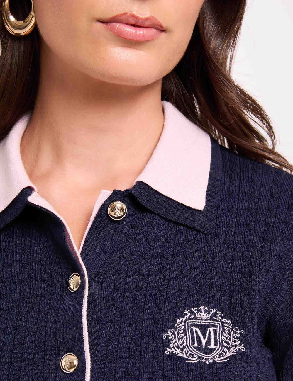 Pull col &agrave; revers bleu marine femme