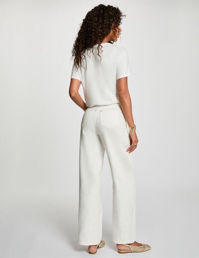 T-shirt imprim&eacute; col rond blanc femme