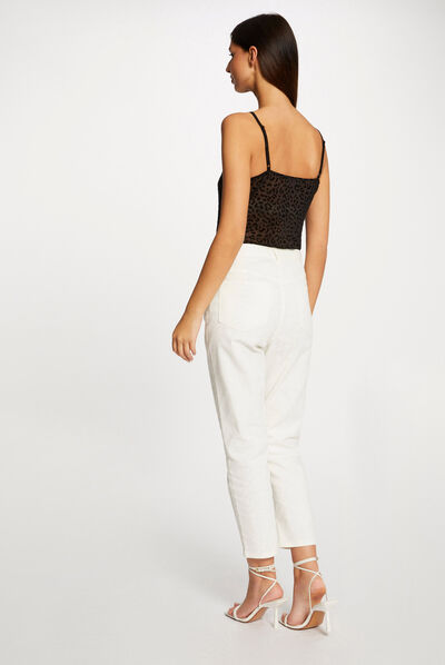 Kanten tanktop met dierenprint zwart vrouw