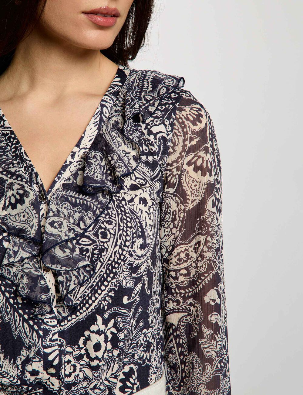 Chemise voile col v blanc femme