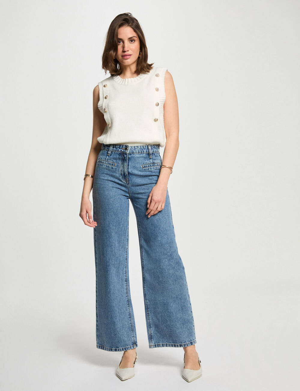 Pull sans manches blanc femme