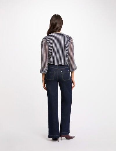 T-shirt met lavalli&egrave;rekraag helder wit vrouw