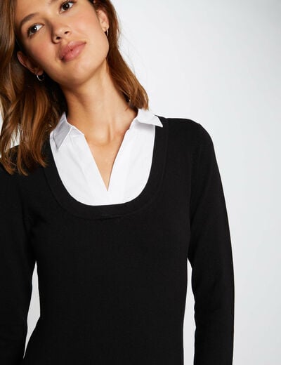 Pull manches longues avec col superpos&eacute; noir femme