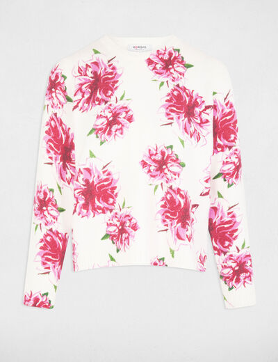 Trui met bloemenprint ivoor vrouw