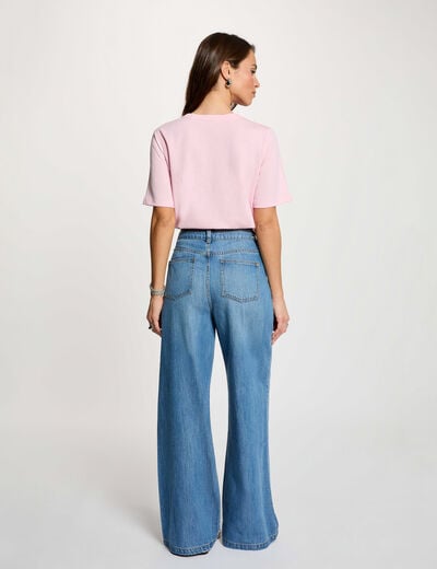 T-shirt droit col rond rose femme