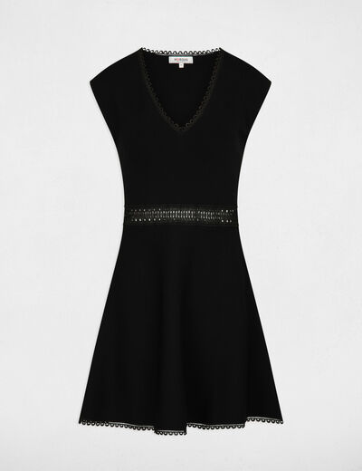 Robe tricot courte trapèze noir femme