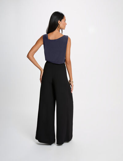 Asymmetrisch T-shirt met sieraad marineblauw vrouw