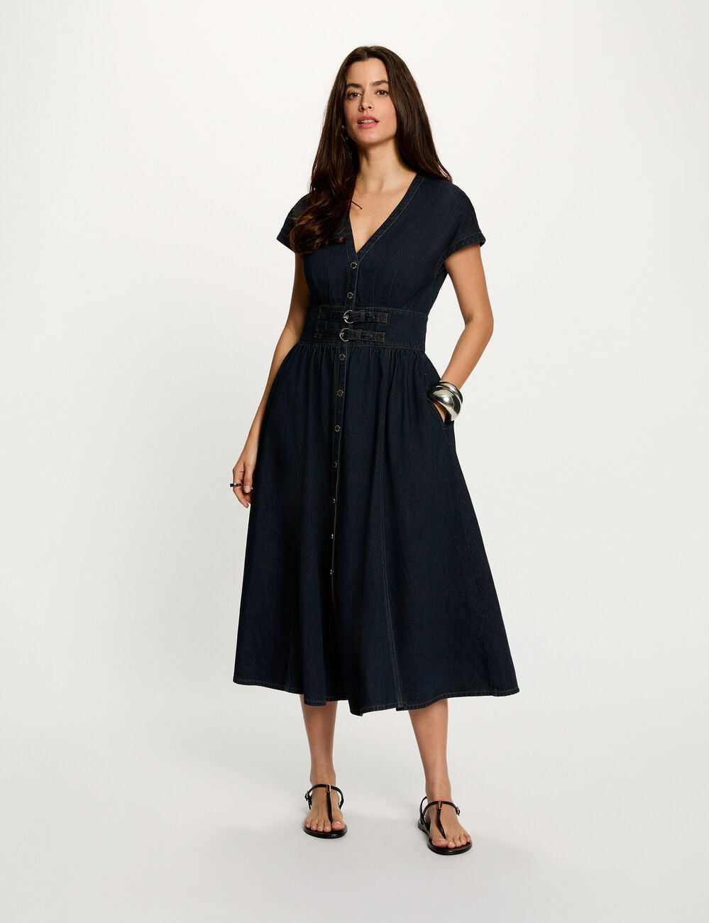 Midijurk van denim bleu vrouw