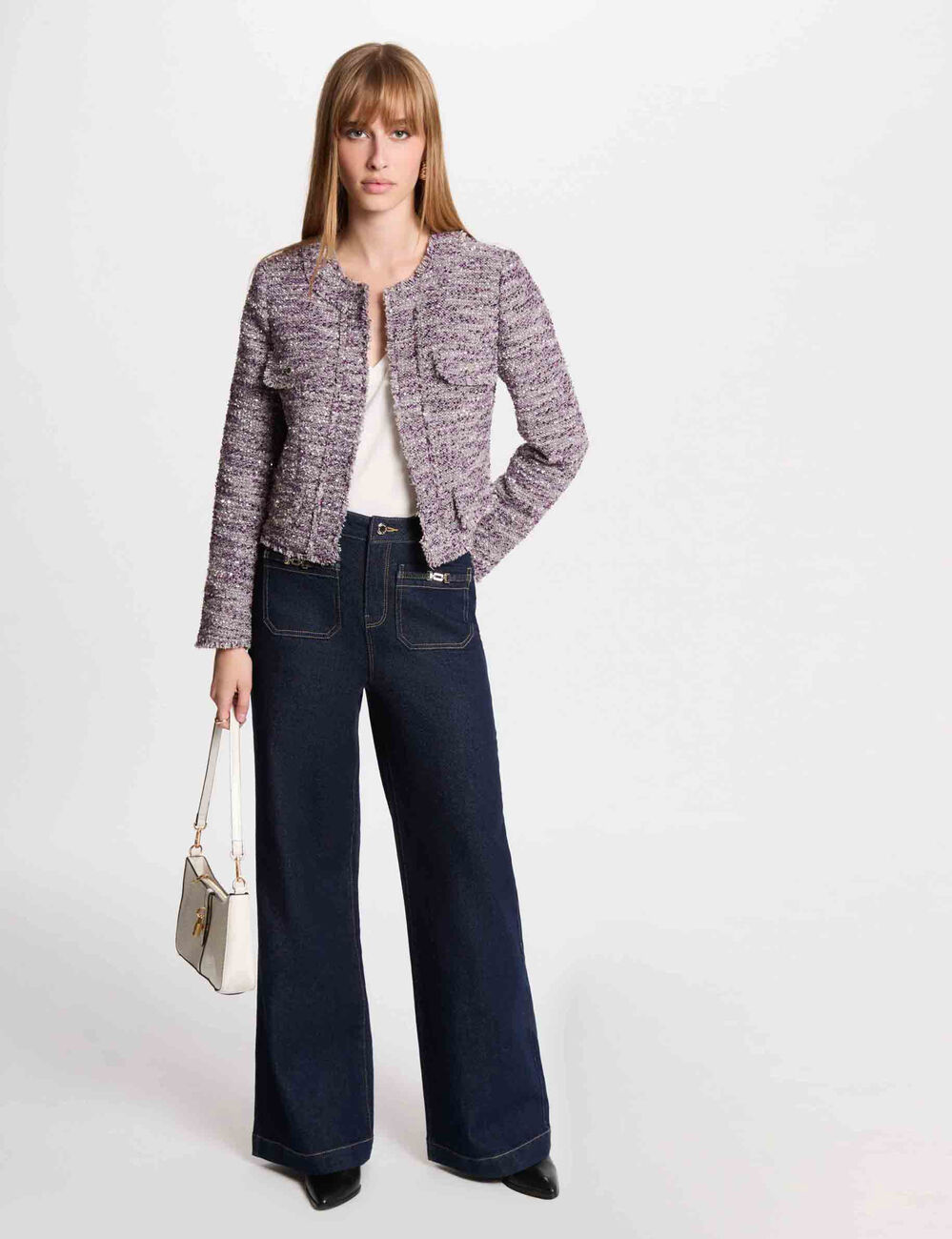 Korte tweed blazer meerkleurig vrouw