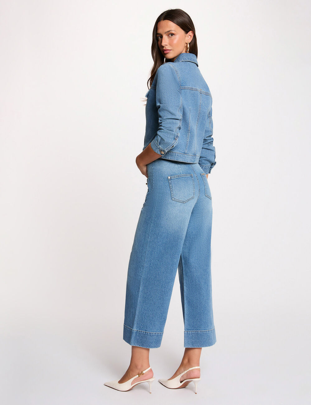 Jean large taille haute denim stone femme