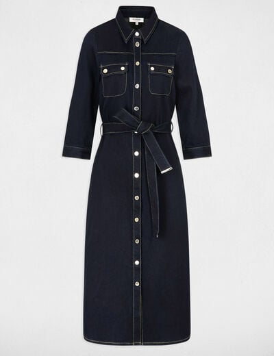 3/4 jurk met knopen ruw denim vrouw