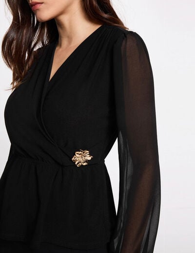 T-shirt cache-coeur col v noir femme