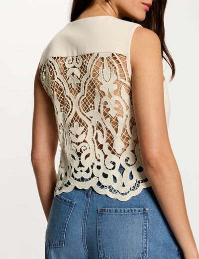 Mouwloos kanten vest creme vrouw