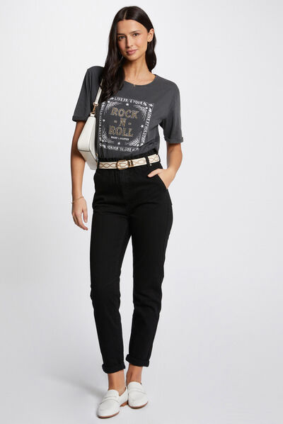 Slim jeans elastische taille zwart vrouw