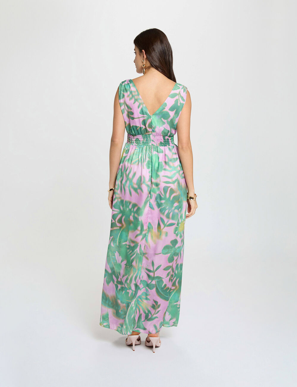 Lange jurk met V-hals meerkleurig vrouw