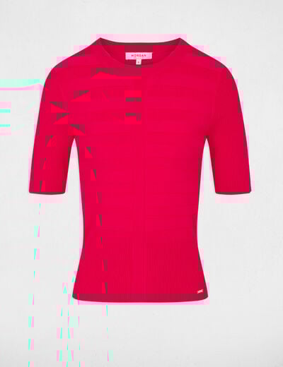 Trui ronde hals korte mouwen medium roze vrouw