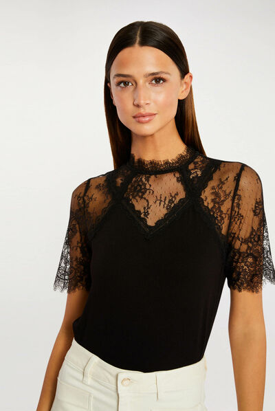 T-shirt à manches courtes noir femme