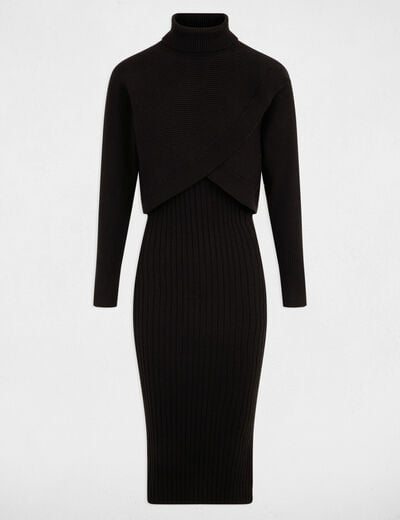 Robe tricot col roul&eacute; noir femme