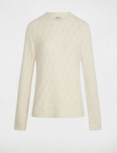 Pull col rond fantaisie ivoire femme