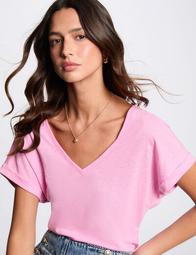 T-shirt met korte mouwen roze vrouw