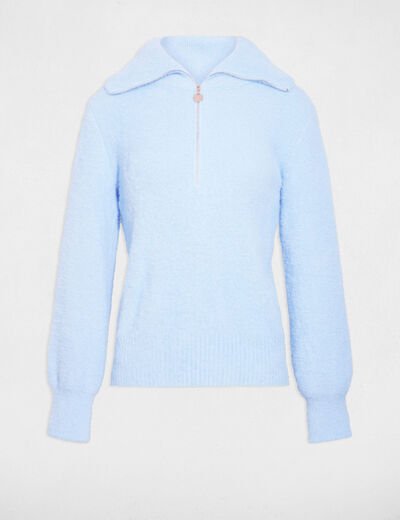 Pull manches longues à col zippé bleu ciel femme