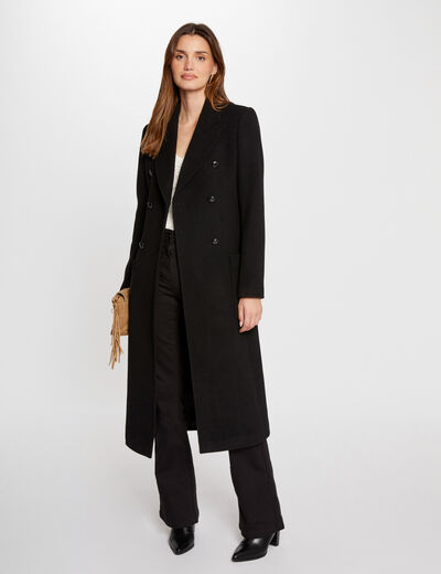 Manteau long droit noir femme