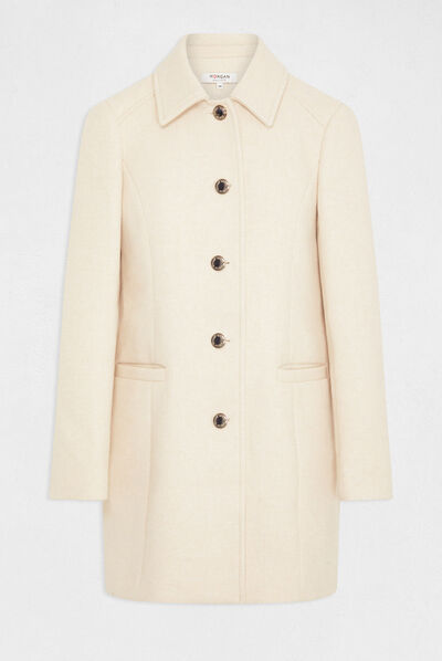 Manteau long droit boutonné ivoire femme