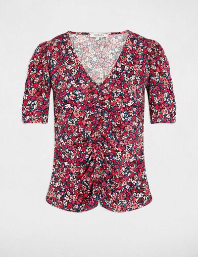 T-shirt cintr&eacute; col v multicolore femme