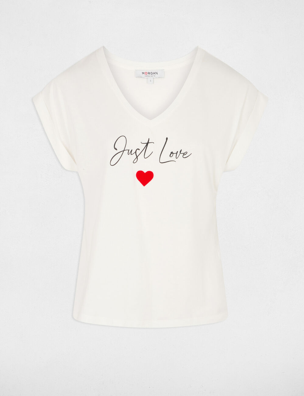 Kort t-shirt met V-hals helder wit vrouw