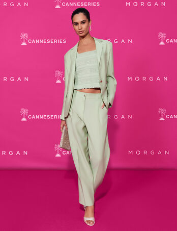 Pantalon carotte taille haute vert pastel femme