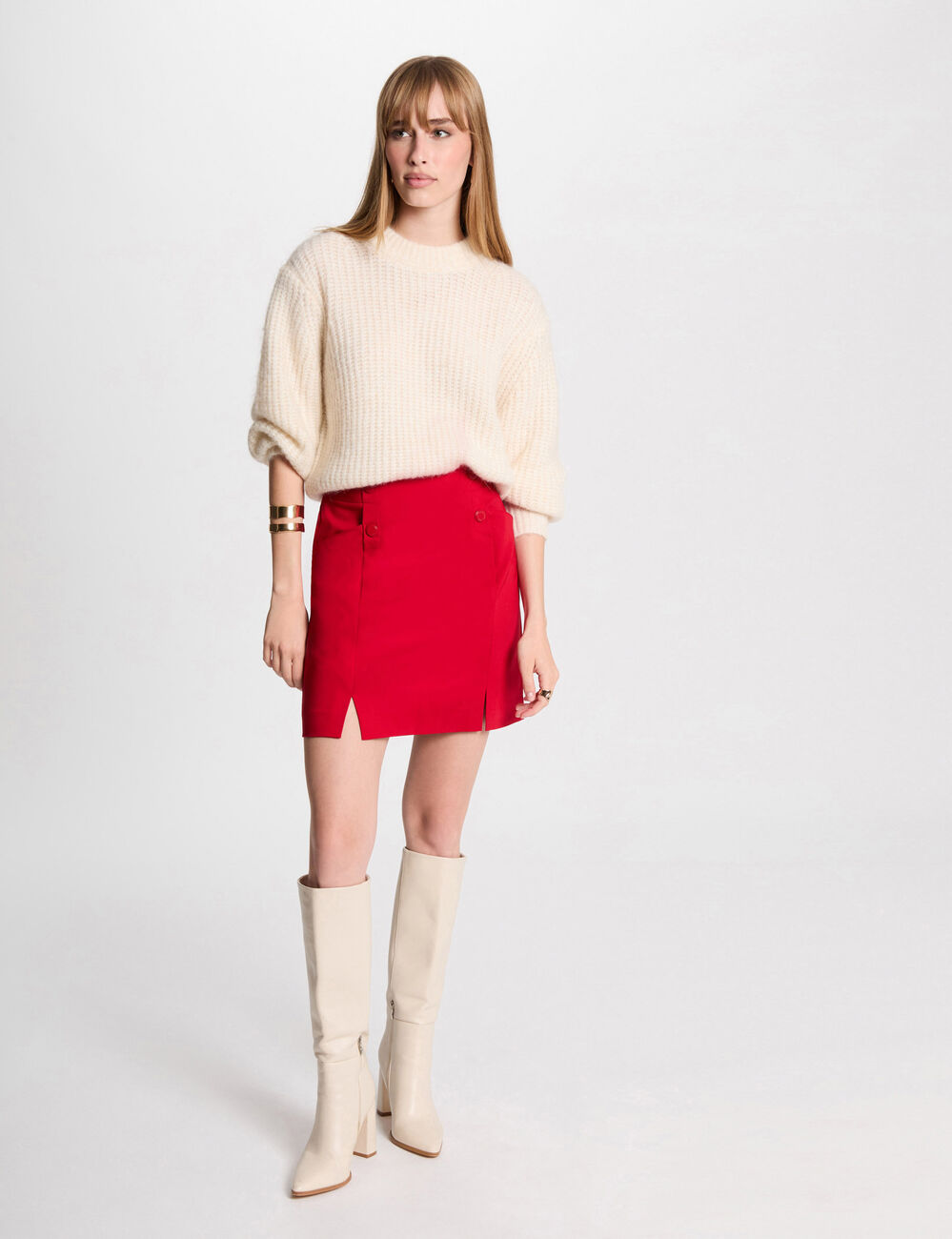Korte rok met knopen rood vrouw