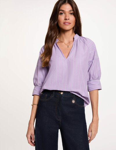 Blouse ray&eacute;e col v multicolore femme